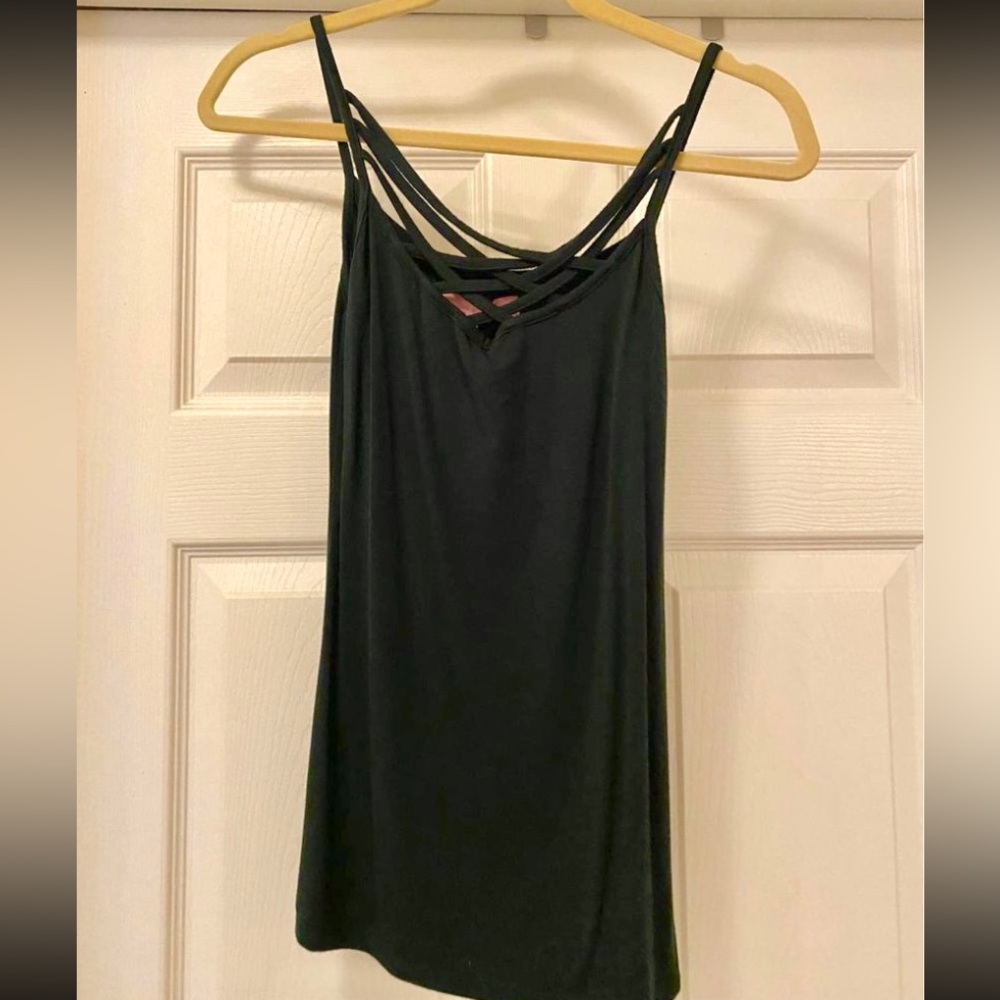 Dark green tank top with crisscross front